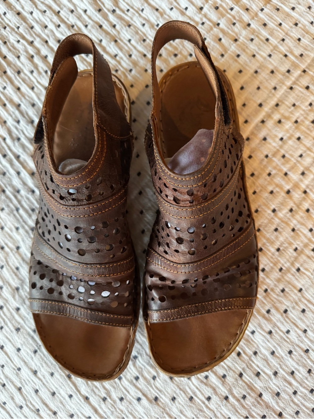 Josef Seibel Brown Perforated Leather Slingback Sandals